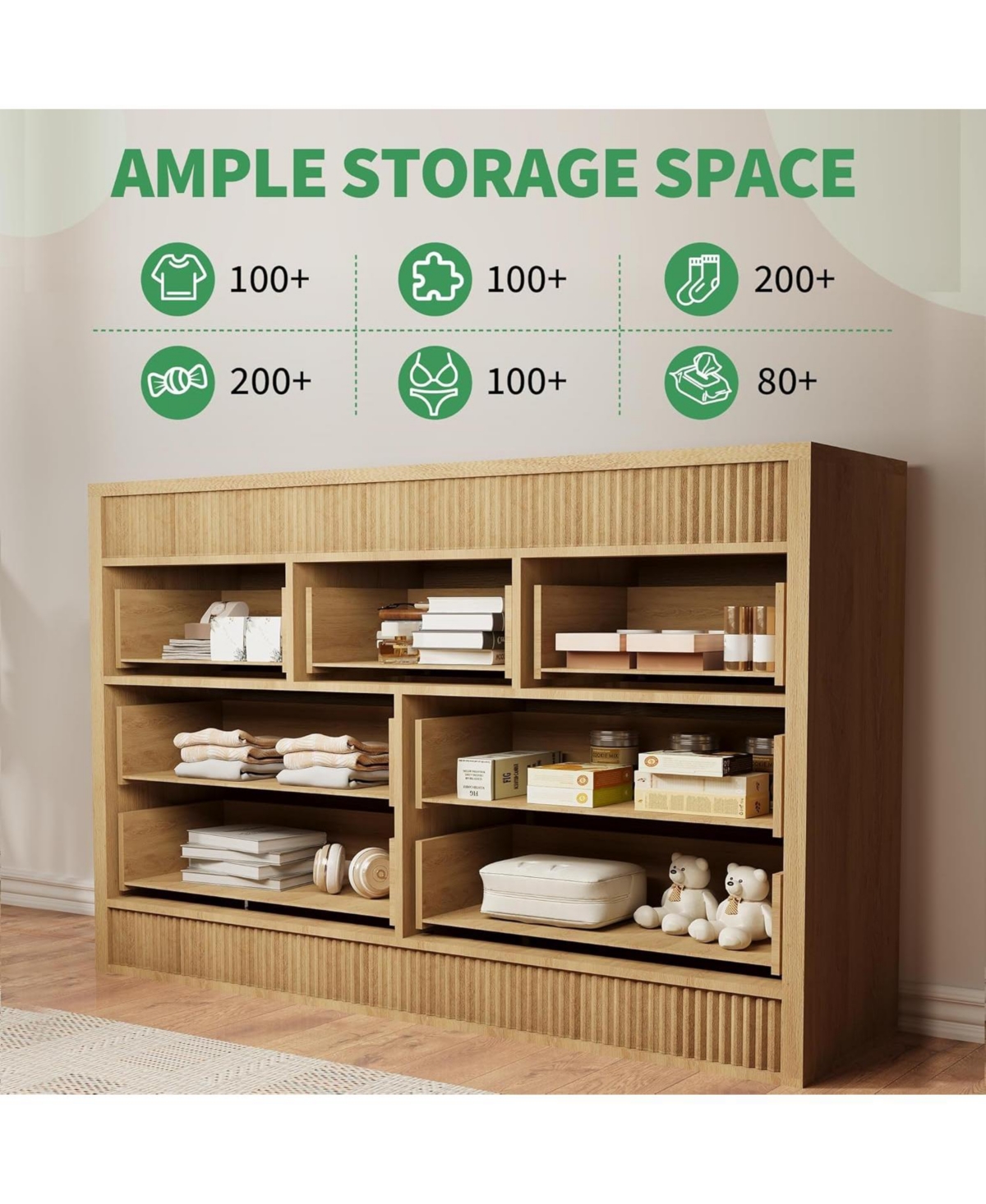 gaomon 7 Drawer Dresser for Bedroom, 54" Wide Wooden Chest of Drawers, Fluted Storage Organizer for Living Room, Hallway and Entryway