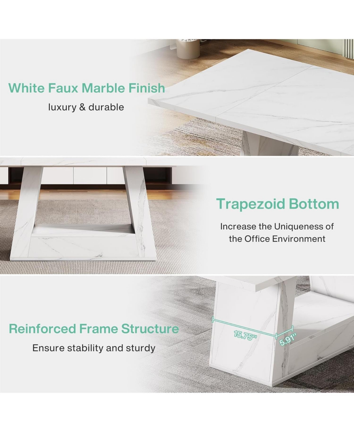 Tribesigns 63-Inch Large Computer Desk, Modern Office Desk Workstation, Simple Style Executive Study Table, Wooden Faux Marble Writing
