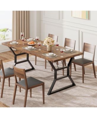 Farmhouse Dining Table for 6, Rectangular Wood Dining Table, Rustic Kitchen Table with Extra Heavy Duty Metal Legs for Dining Room