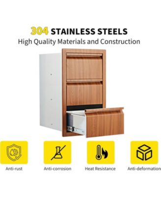 Outdoor Kitchen Drawers 14" W x 24" H x 18" D Flush Mount Triple Blue-Grey Drawers, Stainless Steel Drawer for Outdoor Kitchen Island