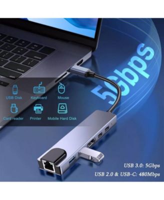 6 in 1 Type C to HDTV Adapter, USB C Hub with LAN Port, 4K HDMI Output USB C,Ideal for Home Office, Gaming, School