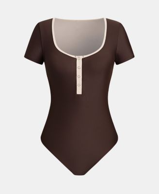 Women's Sporty Short Sleeve Scoop Neck One-Piece Swimsuit