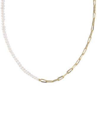 Freshwater Cultured Pearl in 14k Gold Over Brass Markie Half Chain Necklace