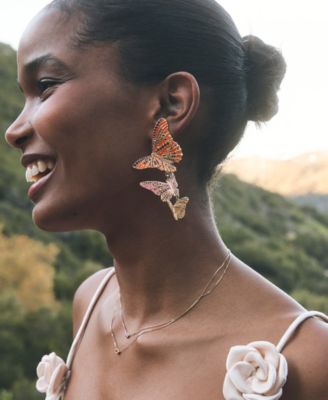 Nano Gem and 14k Gold Over Brass Cailey Enamel Butterfly Statement Earrings