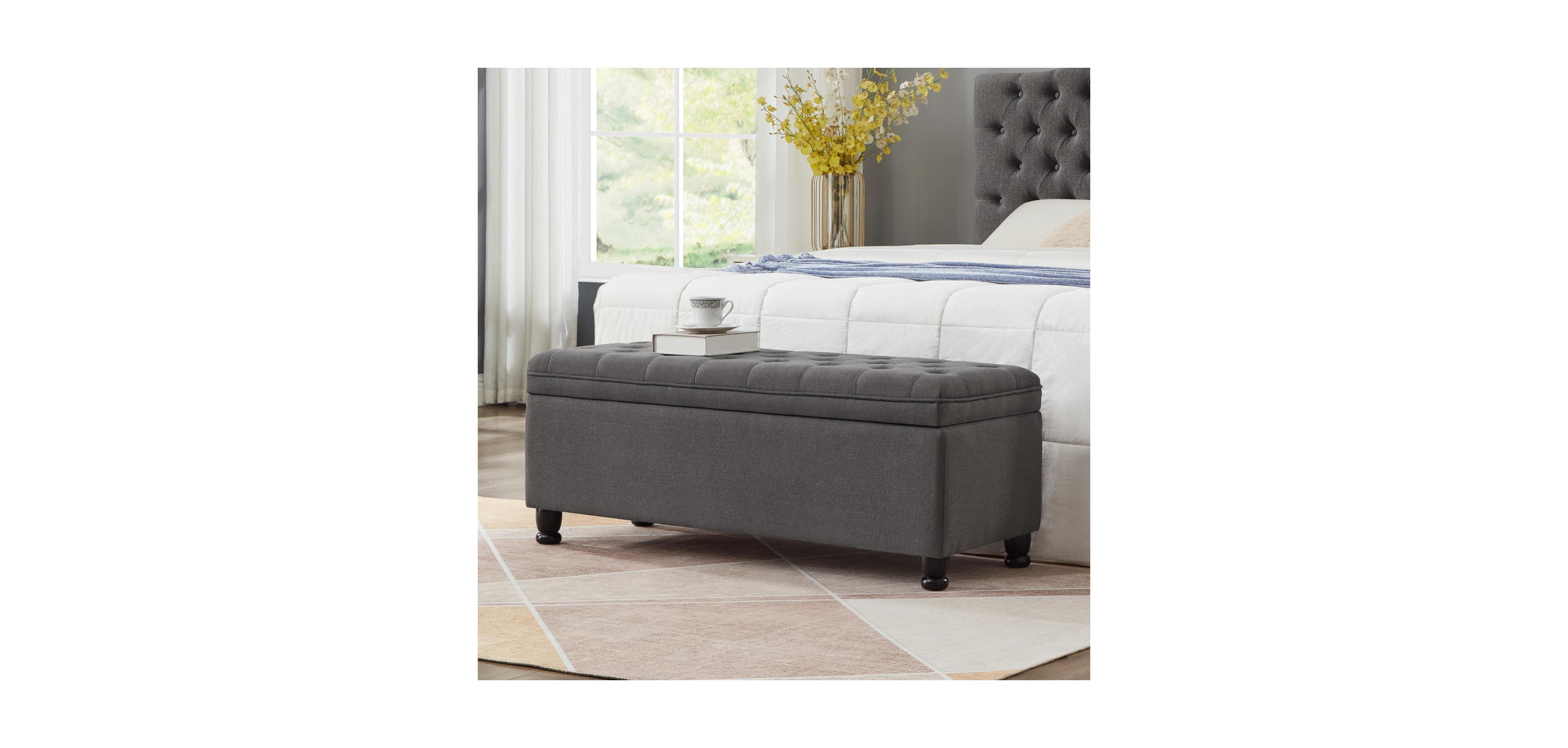 Simplie Fun Gray Linen Storage Bench with Wooden Legs