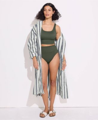 Women's Tugless Ribbed Midkini and High Waisted Bottom Swimsuit Set