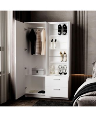 Thatcher Armoire- wardrobe, shoe storage and 2 - drawer, White