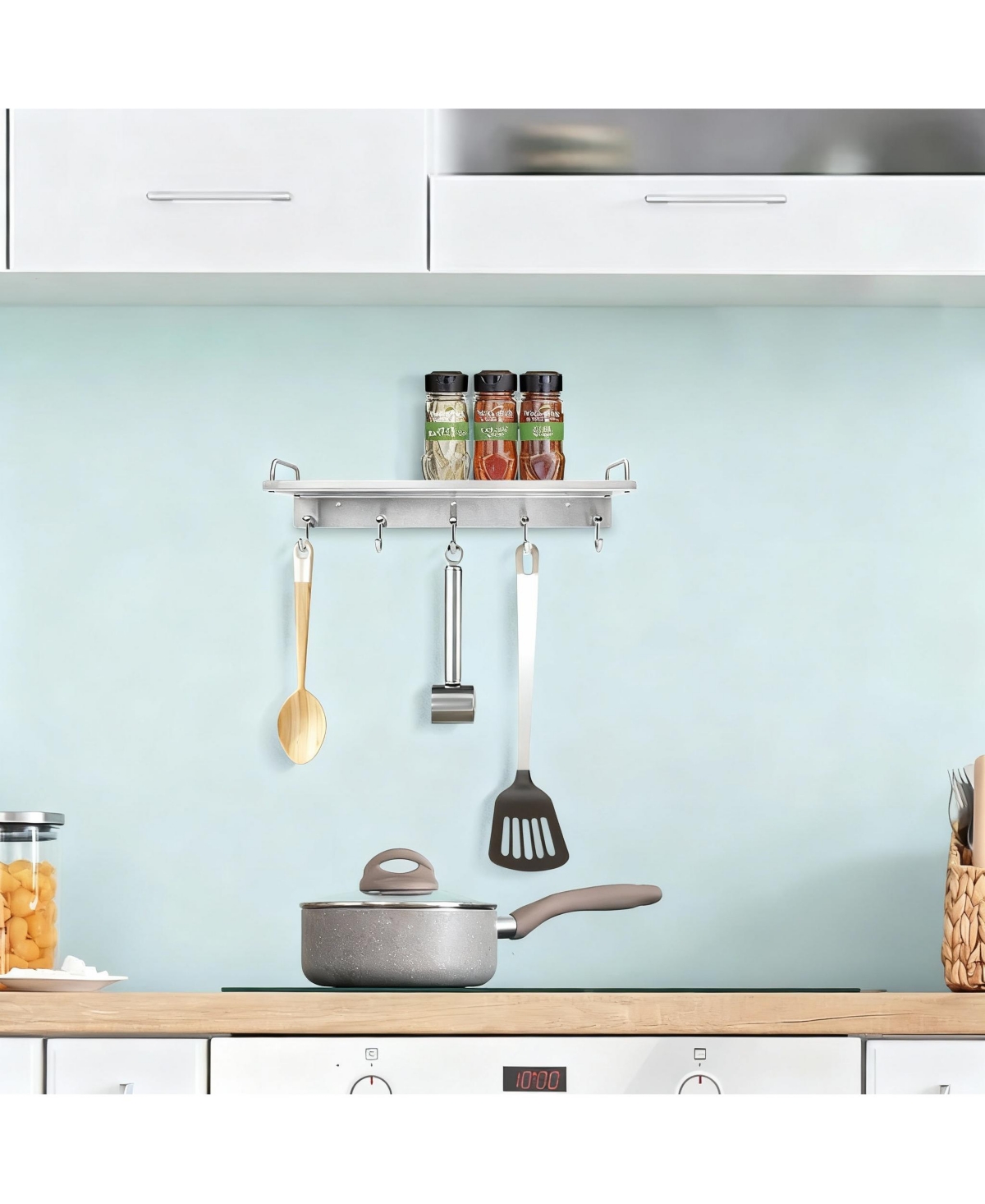 Yigii Stainless Steel Wall-Mounted Spice Rack with 6 Hooks