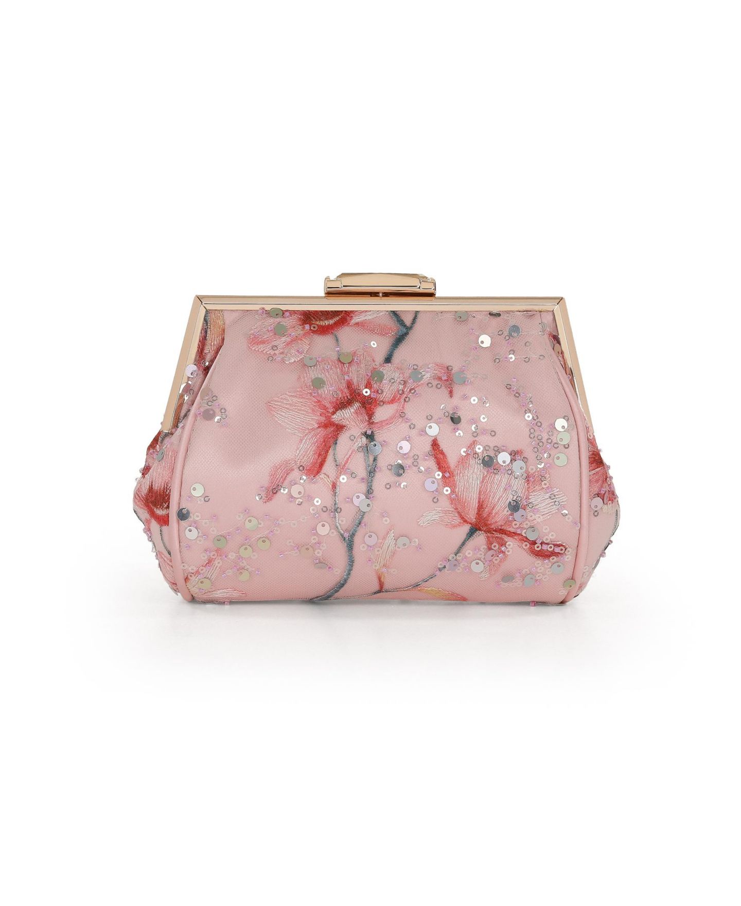 Женский клатч Jewel Badgley Mischka Flora Floral Embroidered and Sequin Signature Pouch Clutch, цвет: Пудровый — фото 3