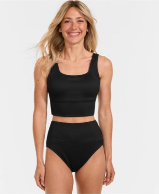 Women's Tugless Ribbed Midkini and High Waisted Bottom Swimsuit Set