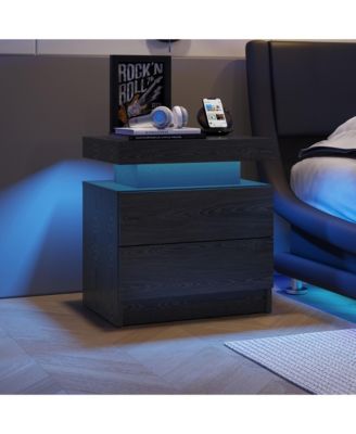 LED Nightstand with 2 Drawers, Bedside Table Cabinet with Adjustable Color Lighting, Modern End Side Table for Bedroom, Living Room