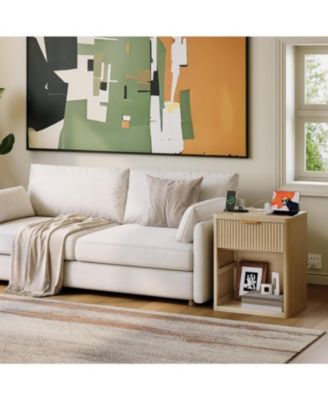 Fluted Nightstand Set of 2,Mid Century Bedside Table,Wooden End Table,Farmhouse Night Stand with 1 Drawer,Open Shelf