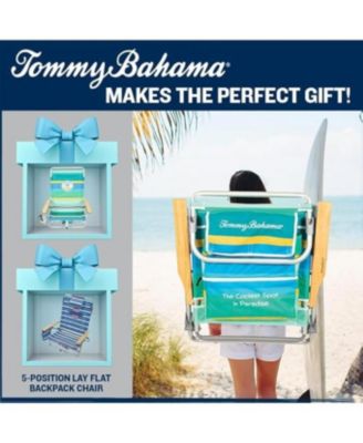 Tommy Bahama 5-Position Classic Lay Flat Backpack Cooler and Cup Holder Beach Chair, Portable Folding Beach Chair for Tanning, 2-Pack, Stripe
