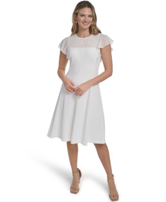 Women's Illusion Yoke Flutter-Sleeves Dress