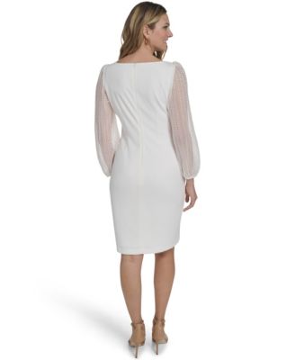 Women's Long Pleated Side Tuck Sheath Dress