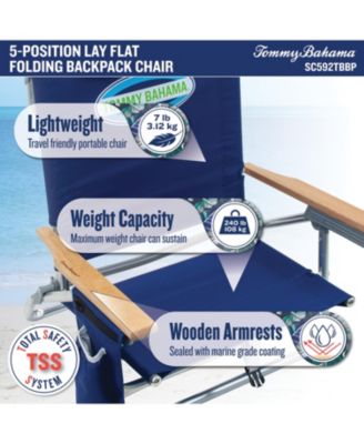 Tommy Bahama 5-Position Classic Lay Flat Backpack Cooler and Cup Holder Beach Chair, Portable Folding Beach Chair for Tanning, 2-Pack, Stripe