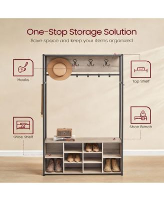 4-in-1 Hall Tree with Bench, Adjustable Shoe Shelves, 14 Hooks, Industrial Style