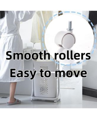 2-Tier Laundry Hamper Sorter, Rolling Laundry Baskets with Wheels, Removable, Stackable Laundry Cart with Hanging Bar for Small Space, Dorm