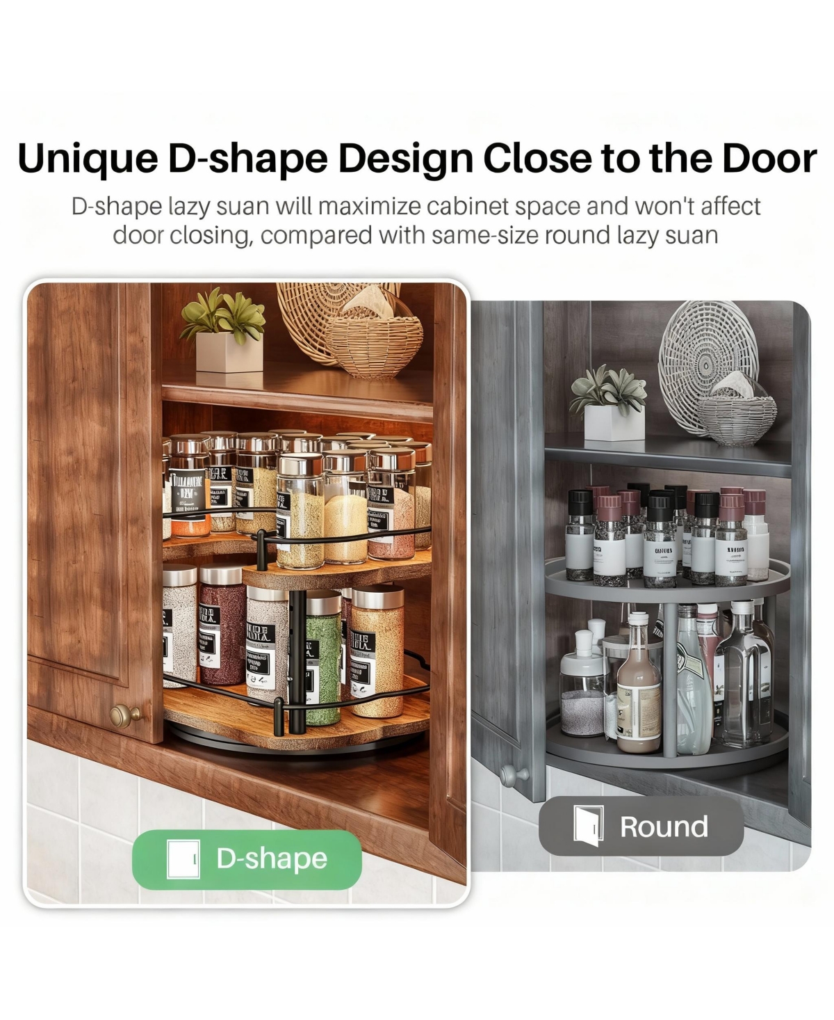 Yigii Adjustable Spice Rack for Cabinet,Sturdy Wood & Metal