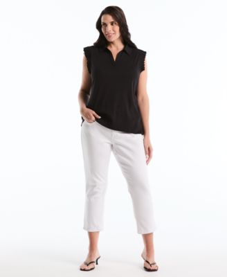 Plus Size Ruffle Sleeveless Collared Polo T-Shirt