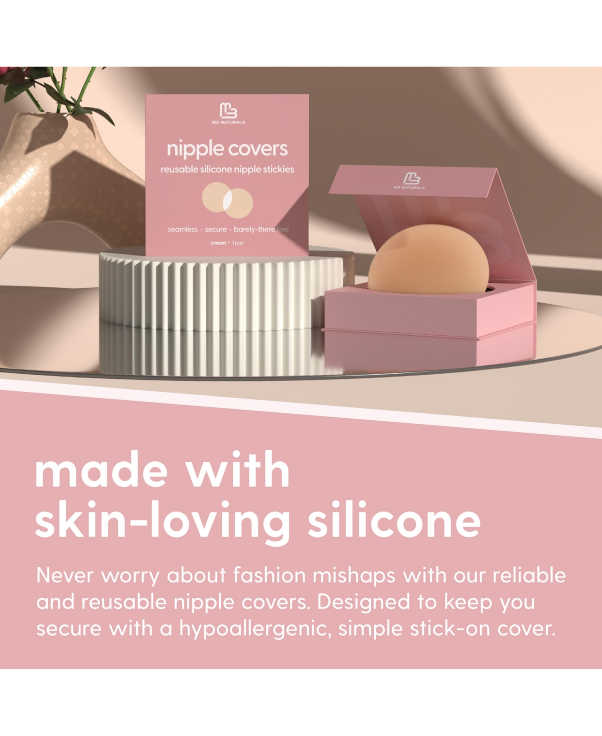 M3 Naturals Women's M3 Silicone Multi-Use Nipple Covers Invisible Boob Pasties | Adhesive Breast Petals | Nipple Stickers for Full Coverage | 1 pack