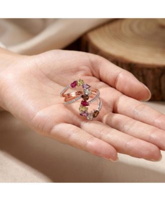 Radiant 18K Rose Gold Plated Multi-Color CZ Swirl Bypass Ring