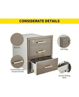 Outdoor Kitchen Drawers 17" W x 20" H x 20" D, Flush Mount Triple BBQ Drawers with Stainless Steel Handle for Outdoor Kitchens, BBQ Island