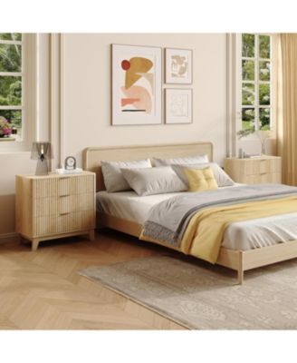 Fluted Night Stand with 3 Drawers, Modern Wood Chest of Bedside Table