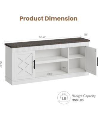 Farmhouse TV Stand for 70/75 in TVs, 65 in Long Entertainment Center w/ 2 Door &Open Storage Shelf, Rustic Fluted Television Consoles Stands