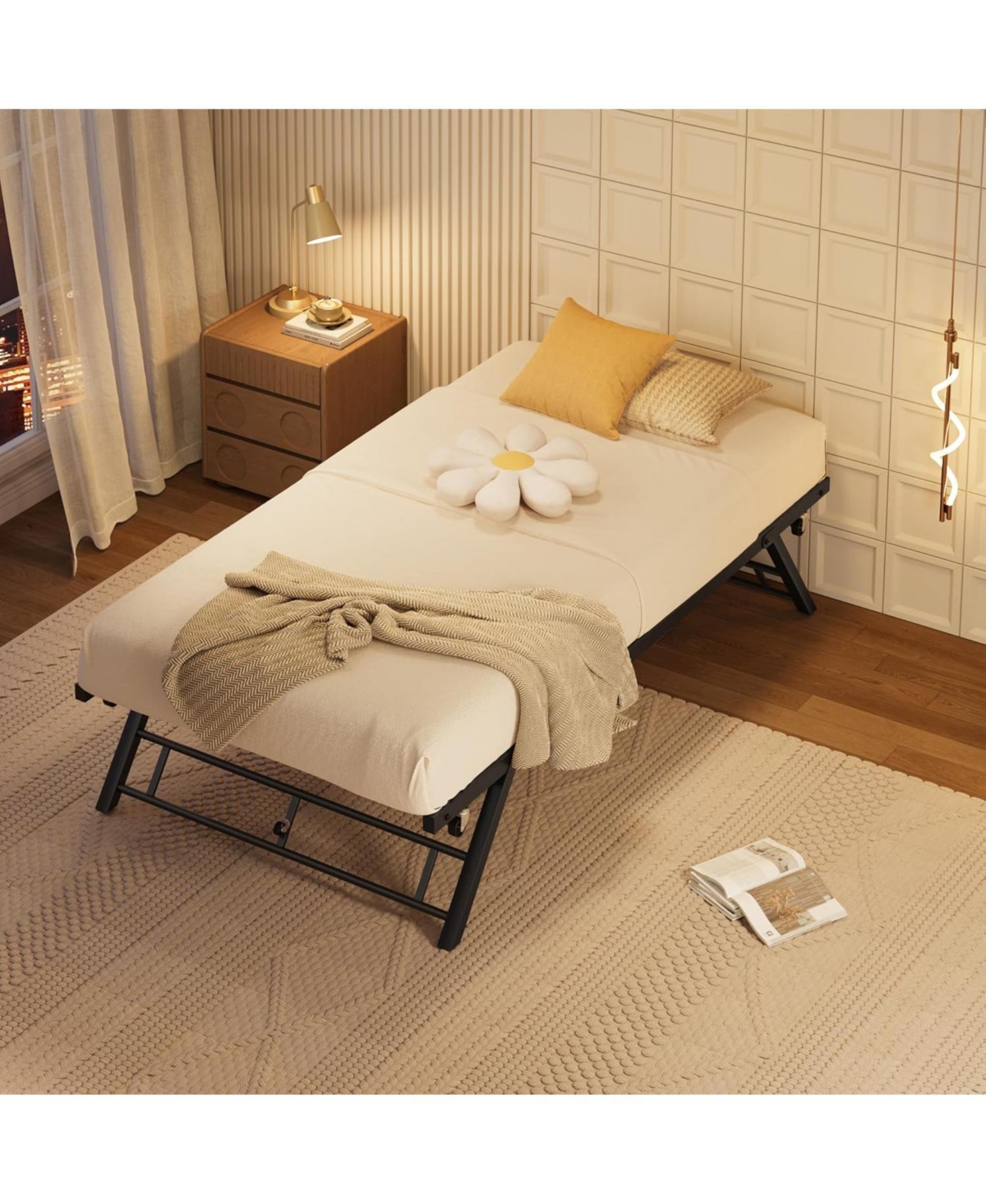 gaomon Stand Up Trundle Day Bed, Pop Trundle, Twin Bed Frame Only, Metal Slats Support with Lockable Casters,