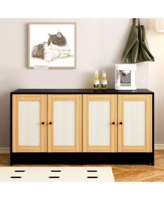 double cat litter box enclosure with rattan doors and pull out tray