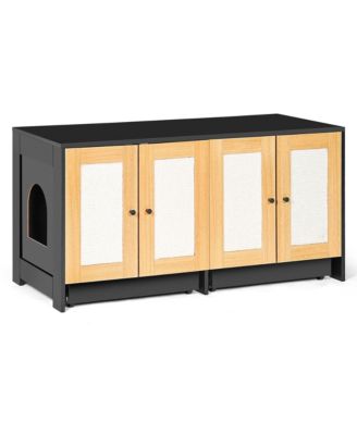 double cat litter box enclosure with rattan doors and pull out tray