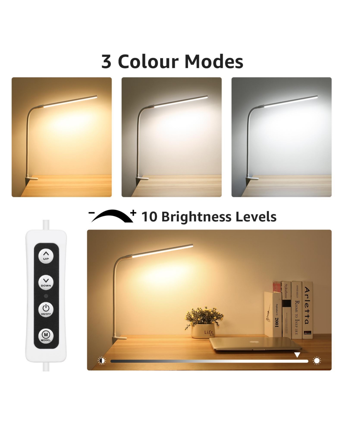 Lepro Clip-on Led Desk Lamp, Dimmable Usb-Powered with 3 Color Modes 10 Brightness, 360°Adjustable Gooseneck - Black