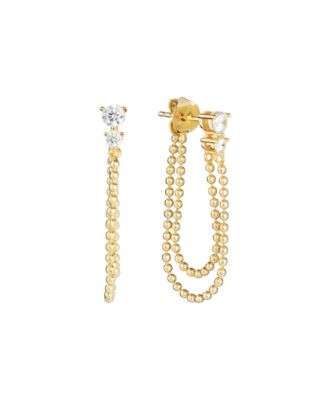 Cubic Zirconia 14k Gold Over Sterling Silver Bead Chain Earrings