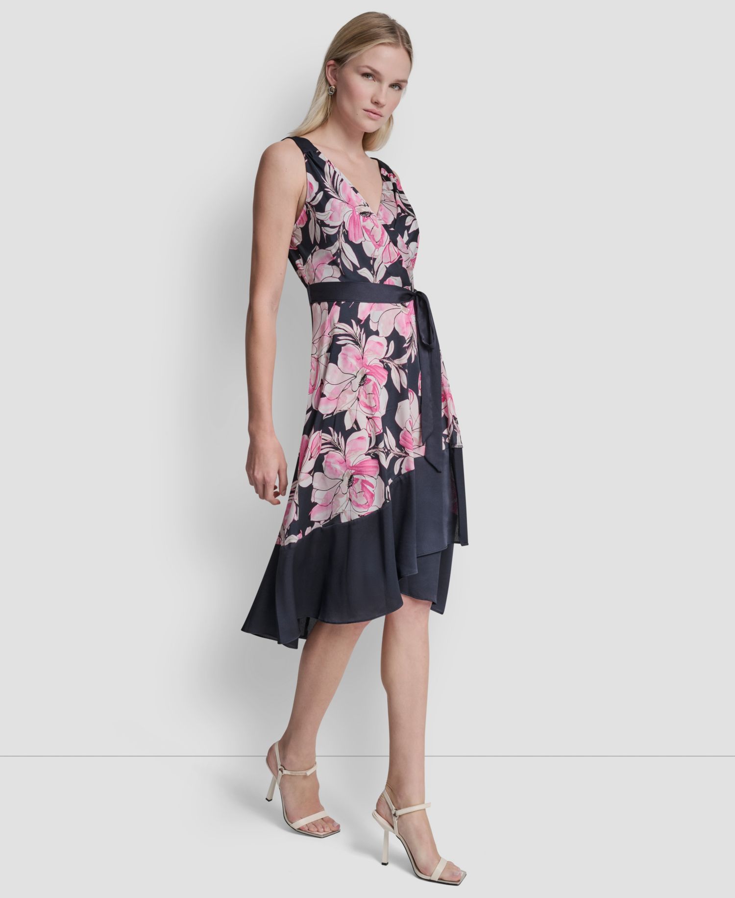 Petite Color-Block Faux Wrap Dress