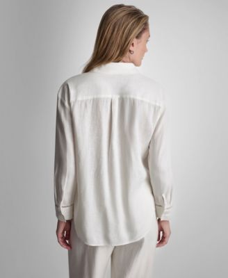 Petite Long-Sleeve Button Front Shirt