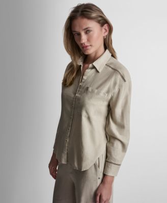 Petite Linen-Blend Long-Sleeve Button-Front Shirt