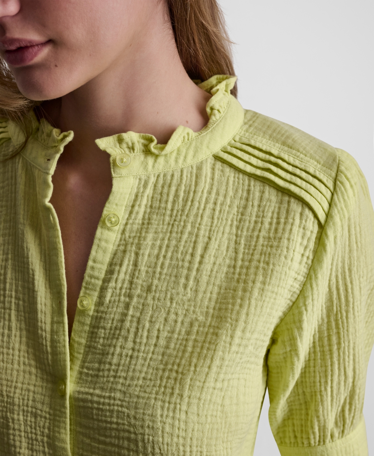 Dkny Jeans Petite Short Puff-Sleeve Button-Front Shirt