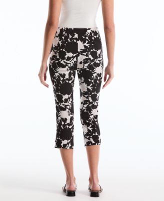 Petite Floral Print Capri Pants with Riveted Vent