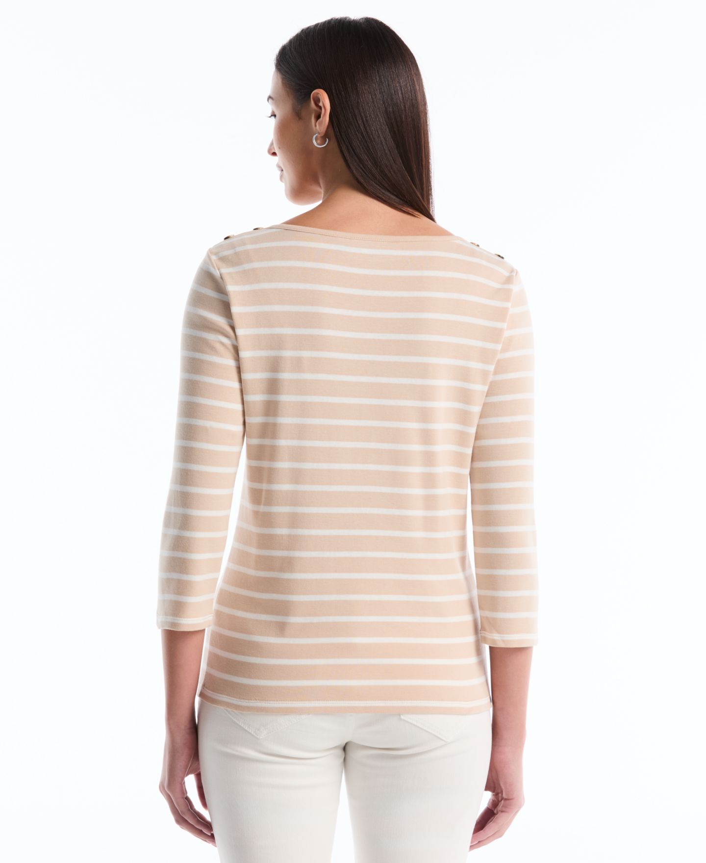 Женский топ Rafaella Petite Stripe Button Detail Boat Neck, цвет: Moonlight — фото 6