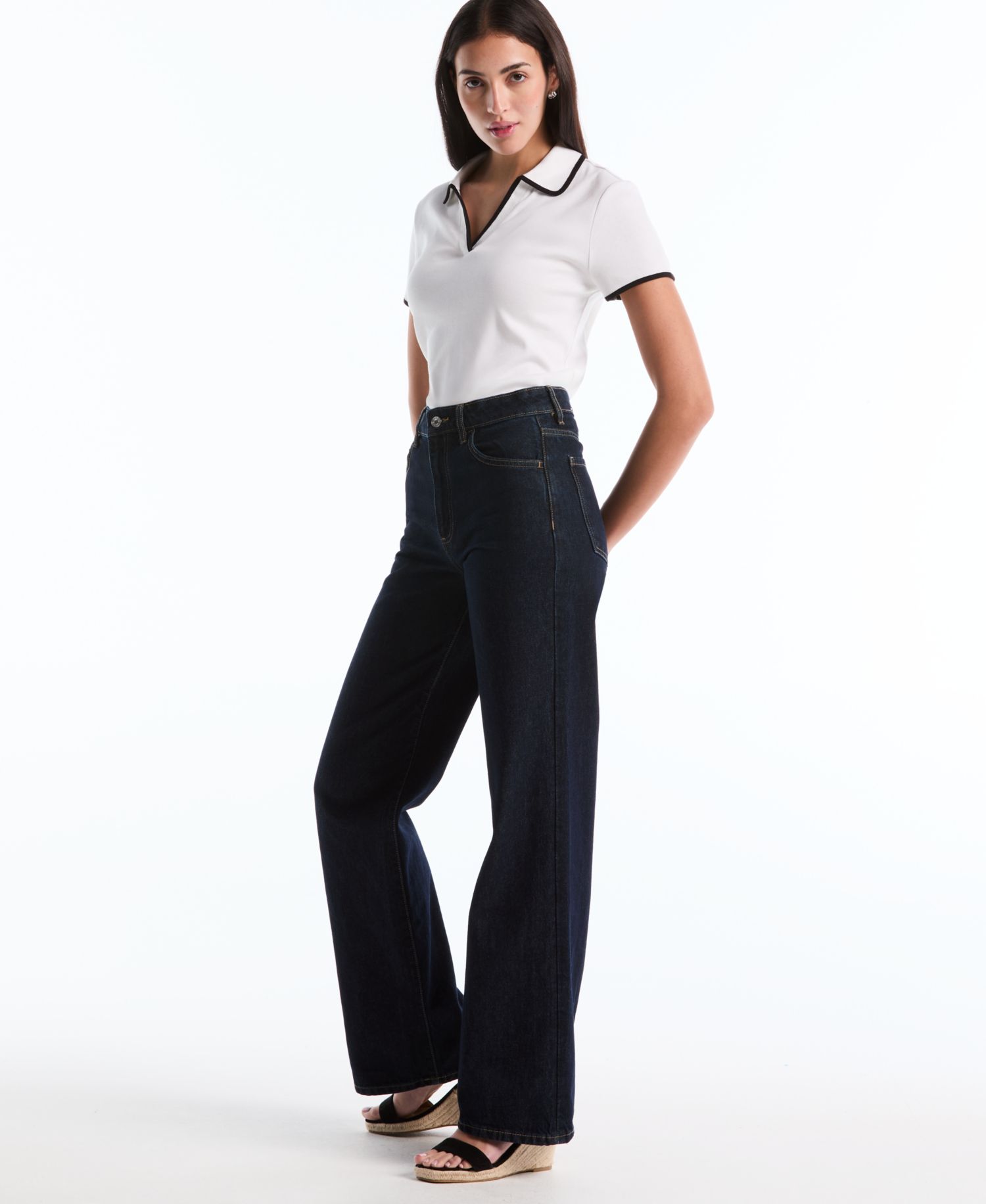 Petite Contrast Trim Johnny Collar Polo Shirt