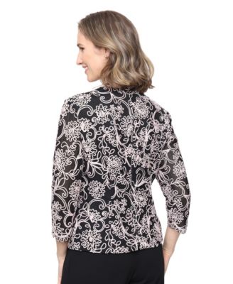 Alex Evenings Women's 3/4-Sleeve Embroidered Blouse