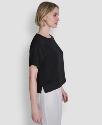 Women's Textured Woven Short-Sleeve Crew Neck Top