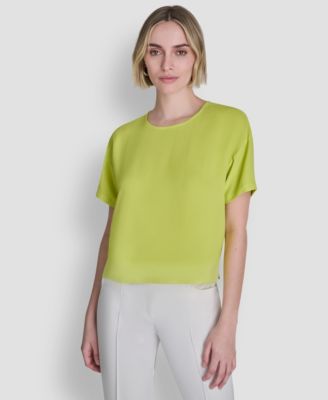 Women's Textured Woven Short-Sleeve Crew Neck Top