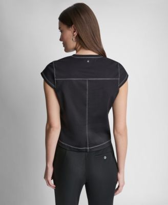 Women's City Ponte Knit Cap-Sleeve Crew Neck Top