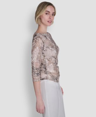 Women's Printed Tissue Knit Boat Neck Top