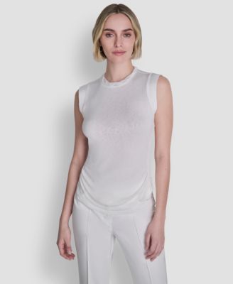 Women's Printed Tissue Knit Sleeveless Crew Neck Top