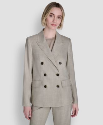 Women's Windowpane Double-Breasted Notch Collar Jacket