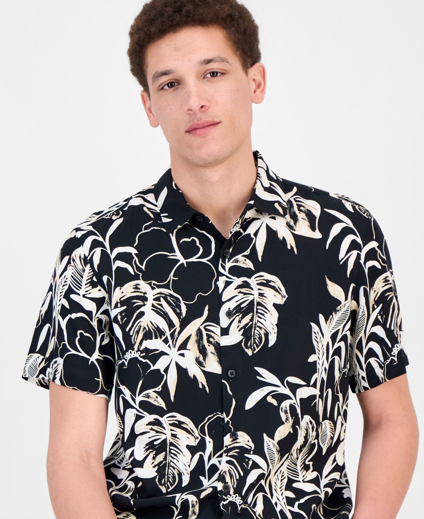Мужская рубашка Cubavera Abstract Watercolor Print Short-Sleeve, цвет: Угольно-чёрный — фото 3
