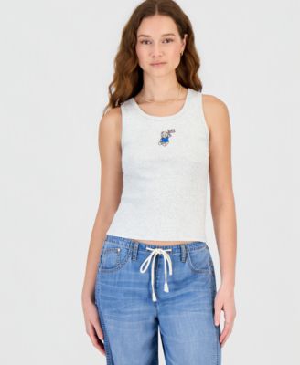 Juniors' Embroidered Ribbed Tank
